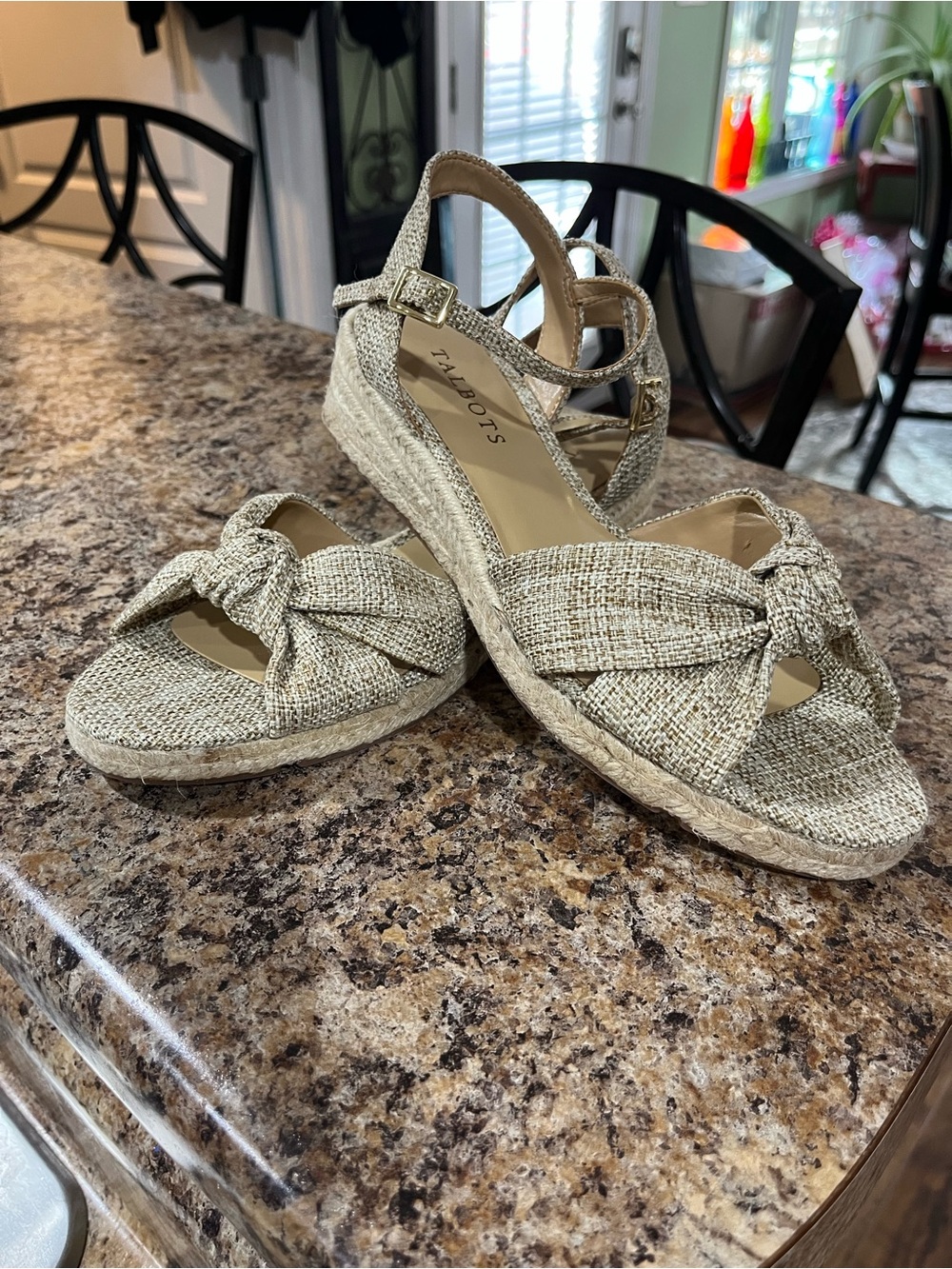 Talbots Natural Woven Knotted Espadrille Wedge Sandals